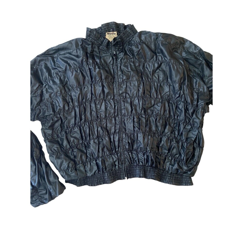 Vintage Changing Scene Unisex Black Nylon Bomber‎ Jacket Size L Ruched 80s